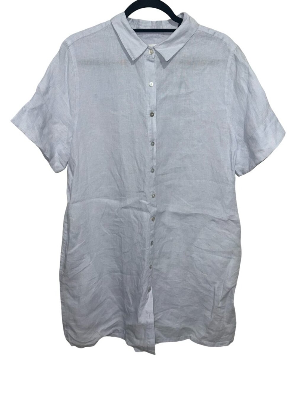 C & C California 100% Linen Baby Blue Button-Down Shirt Dress Sz XL